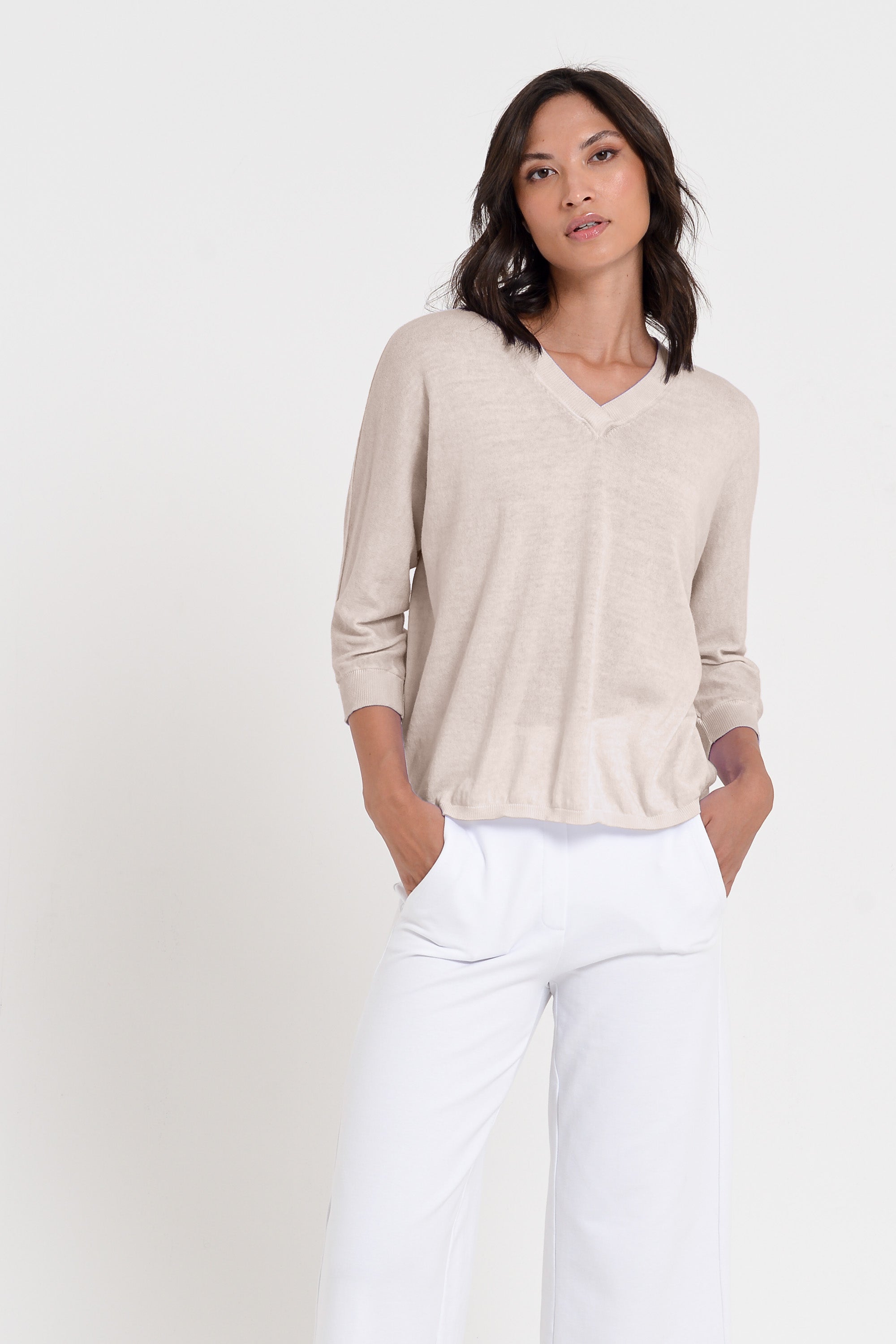 Anna V-Neck - Women's Short Sleeve Knit Sweater - Canapa