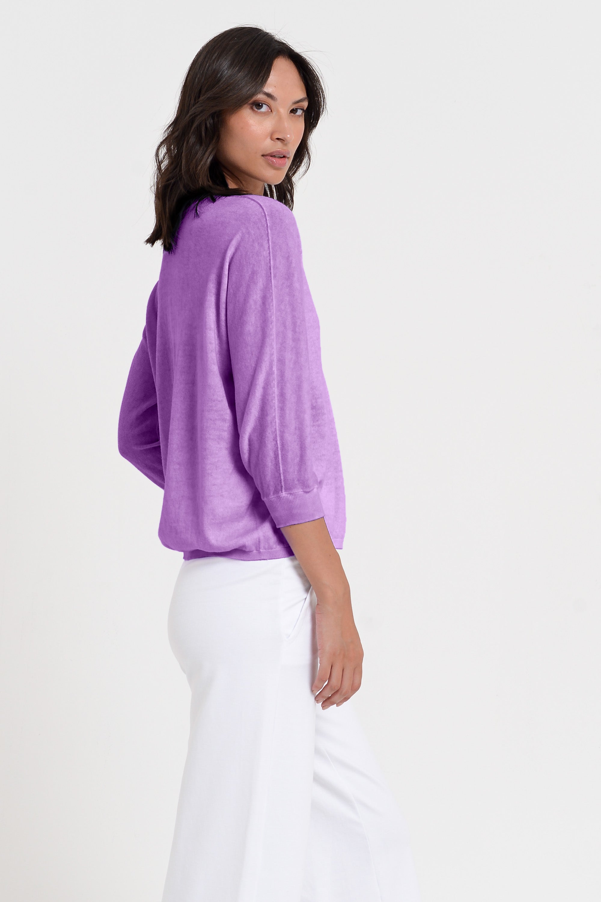 Anna V-Neck - Women's Short Sleeve Knit Sweater - Morado