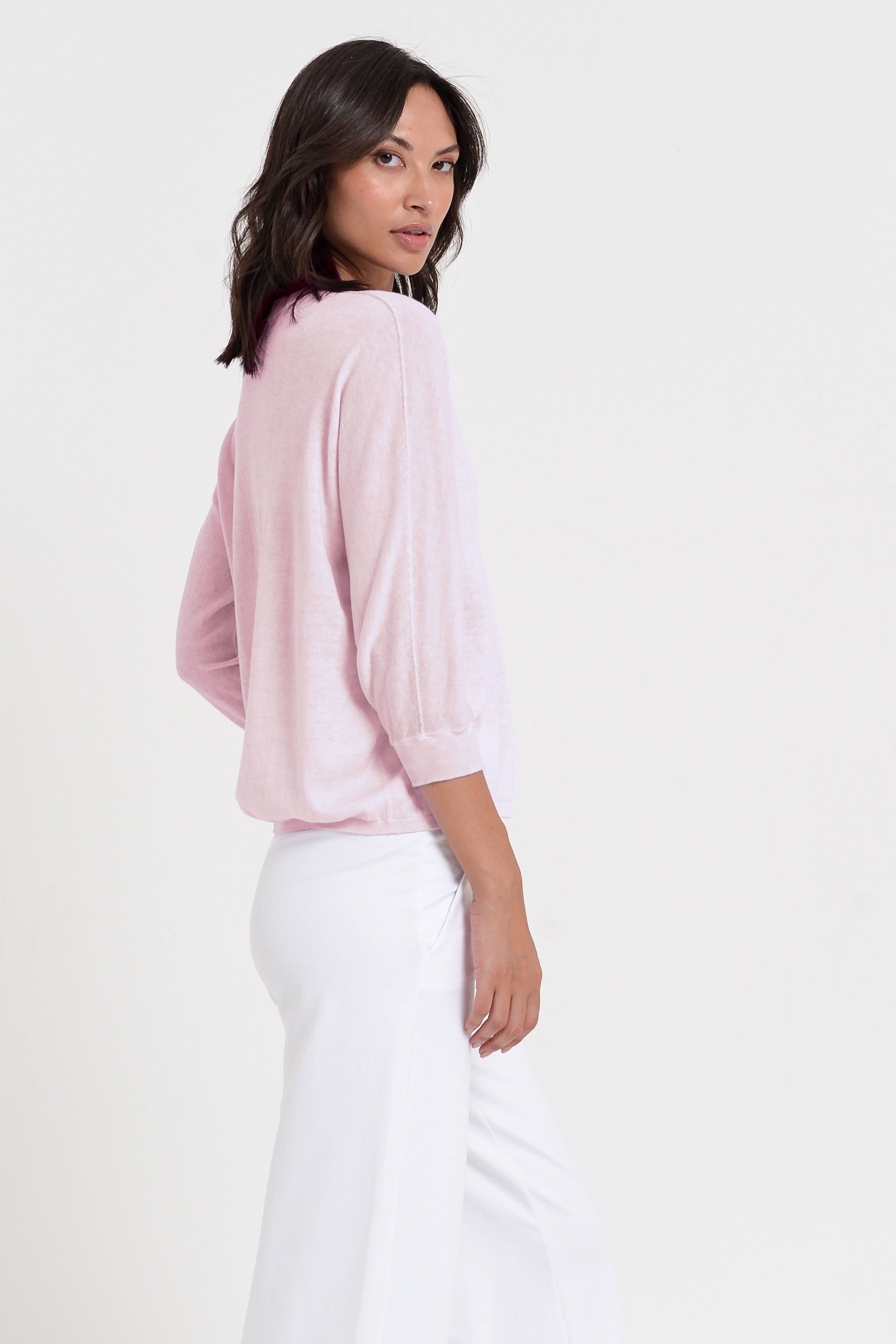 Anna V-Neck - Women's Short Sleeve Knit Sweater - Rose