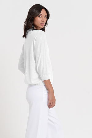 Anna V-Neck - Women's Short Sleeve Knit Sweater - White