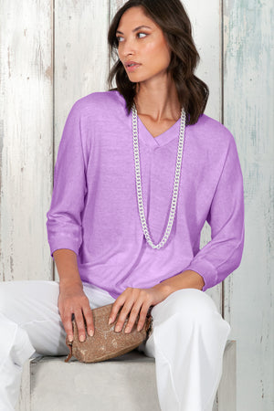 Anna V-Neck - Women's Short Sleeve Knit Sweater - Morado