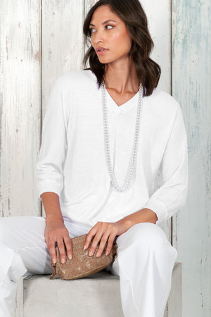 Anna V-Neck - Women's Short Sleeve Knit Sweater - White