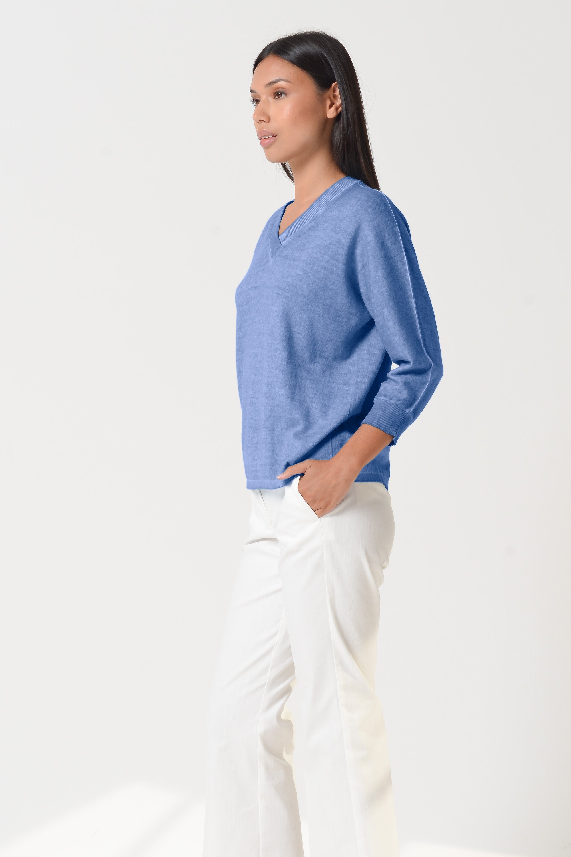 Anna V-Neck - Women's Short Sleeve Knit Sweater - Bay