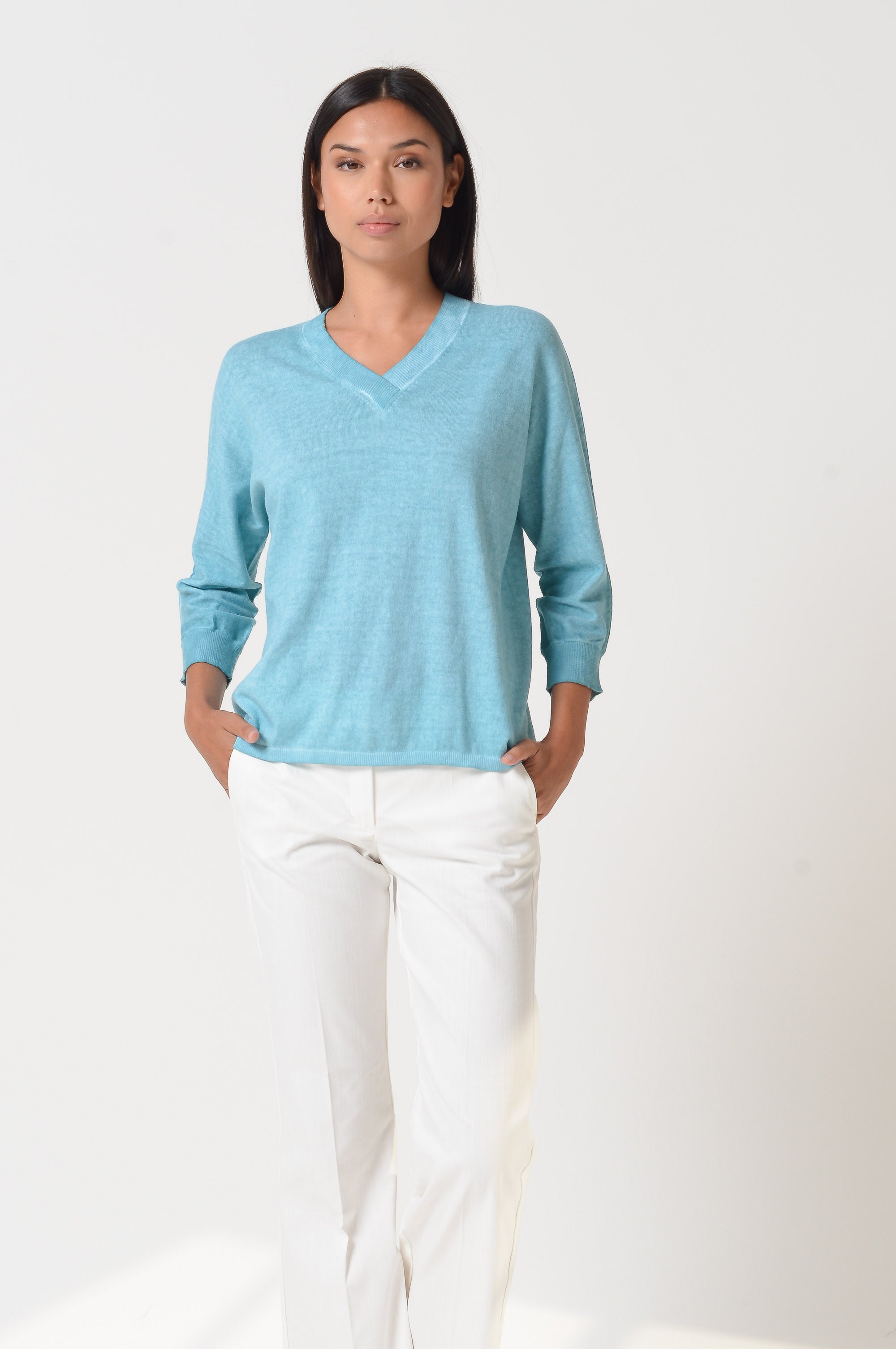 Anna V-Neck - Women's Short Sleeve Knit Sweater - Barbados