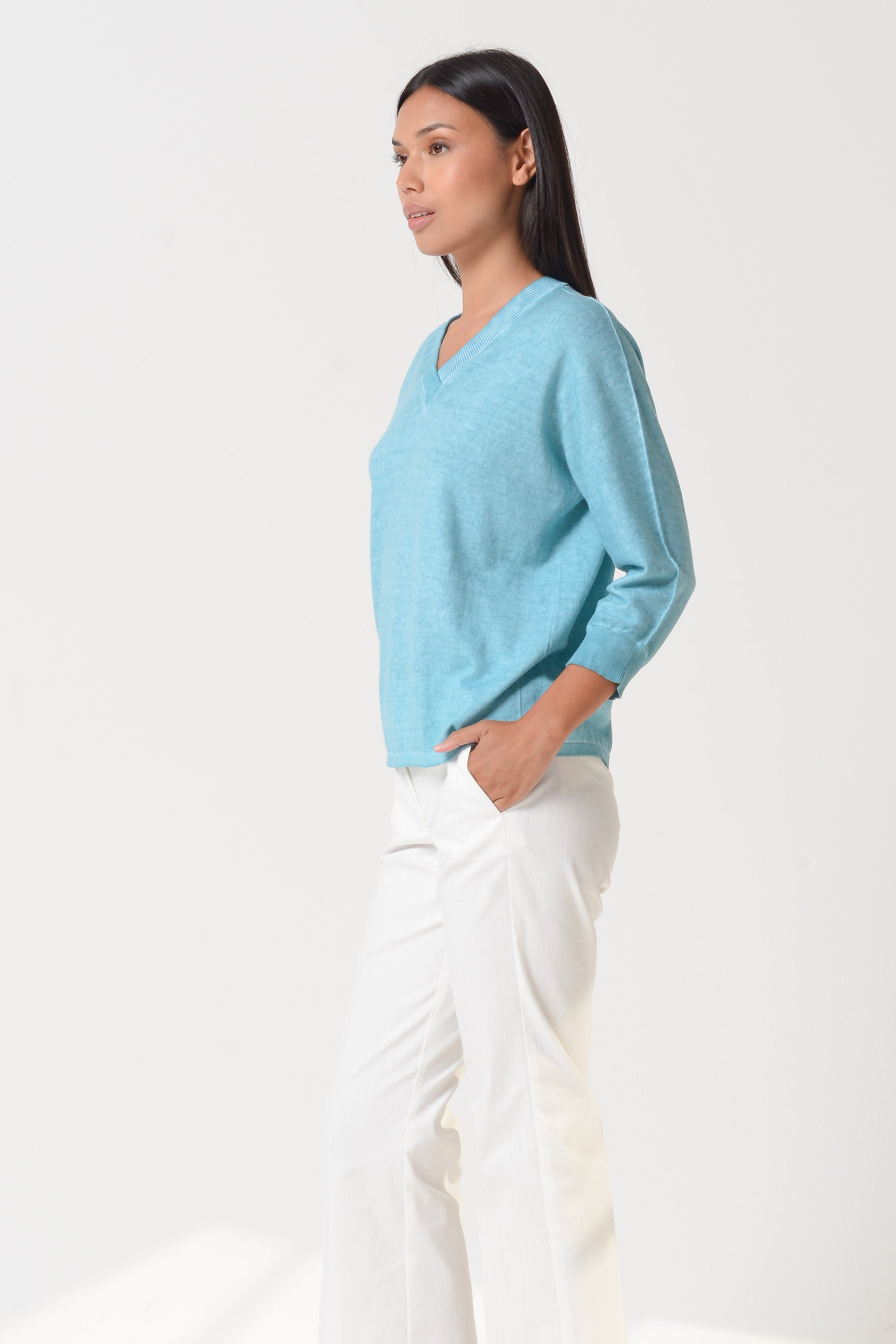 Anna V-Neck - Women's Short Sleeve Knit Sweater - Barbados