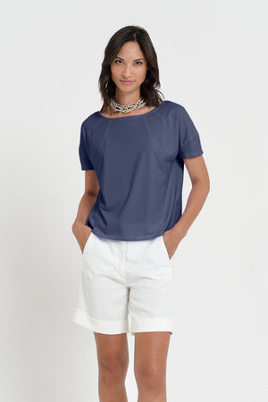 Creta T-Shirt - Women's Stretchy Cotton T-Shirt - Navy
