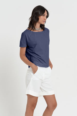 Creta T-Shirt - Women's Stretchy Cotton T-Shirt - Navy