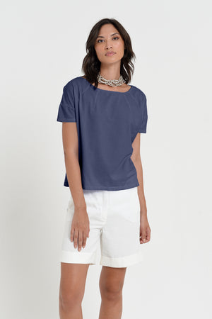 Creta T-Shirt - Women's Stretchy Cotton T-Shirt - Navy