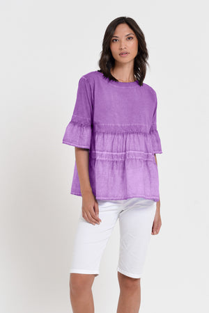 Pep T-Shirt - Women's Short Sleeve Peplum T-Shirt - Morado