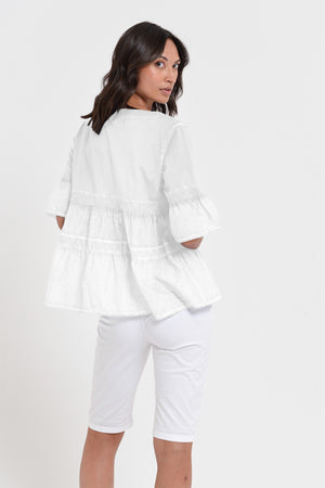 Pep T-Shirt - Women's Short Sleeve Peplum T-Shirt - White