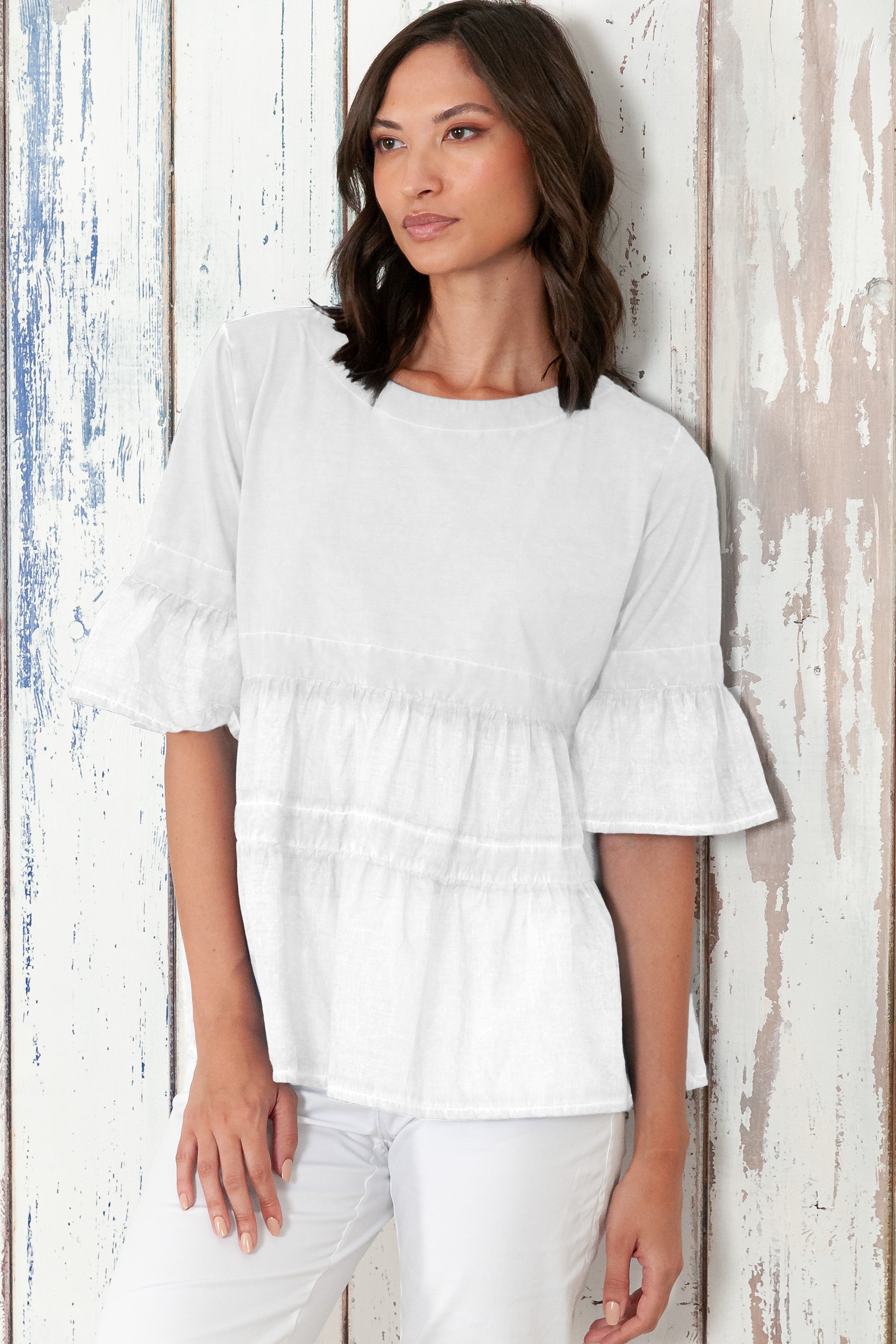 Pep T-Shirt - Women's Short Sleeve Peplum T-Shirt - White