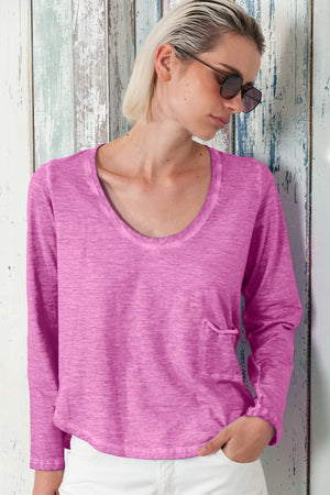 Vigole T-Shirt - Women's Long Sleeve Wide Neck T-Shirt - Candy