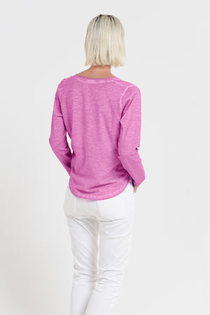 Vigole T-Shirt - Women's Long Sleeve Wide Neck T-Shirt - Candy