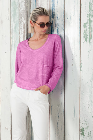 Vigole T-Shirt - Women's Long Sleeve Wide Neck T-Shirt - Candy