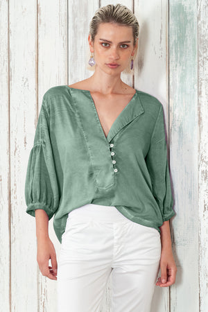 Savina Blouse - Women's Short Sleeve Blouse - Juniper