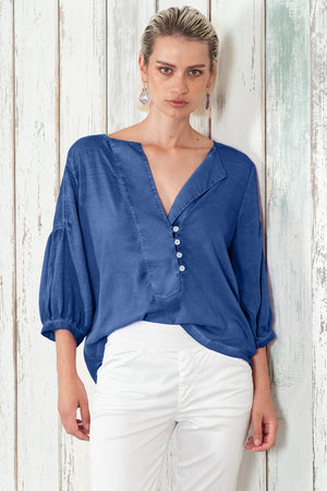 Savina Blouse - Women's Short Sleeve Blouse - Pacific