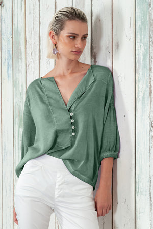 Savina Blouse - Women's Short Sleeve Blouse - Juniper