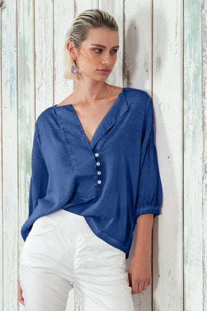 Savina Blouse - Women's Short Sleeve Blouse - Pacific