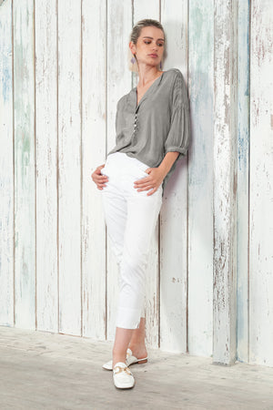 Savina Blouse - Women's Short Sleeve Blouse - Dolphin