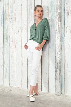 Savina Blouse - Women's Short Sleeve Blouse - Juniper