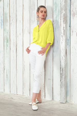 Savina Blouse - Women's Short Sleeve Blouse - Lime