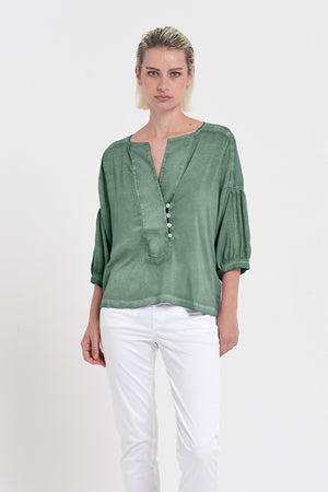 Savina Blouse - Women's Short Sleeve Blouse - Juniper