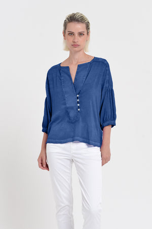 Savina Blouse - Women's Short Sleeve Blouse - Pacific
