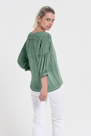 Savina Blouse - Women's Short Sleeve Blouse - Juniper
