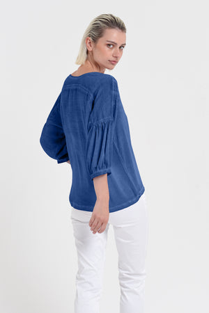 Savina Blouse - Women's Short Sleeve Blouse - Pacific