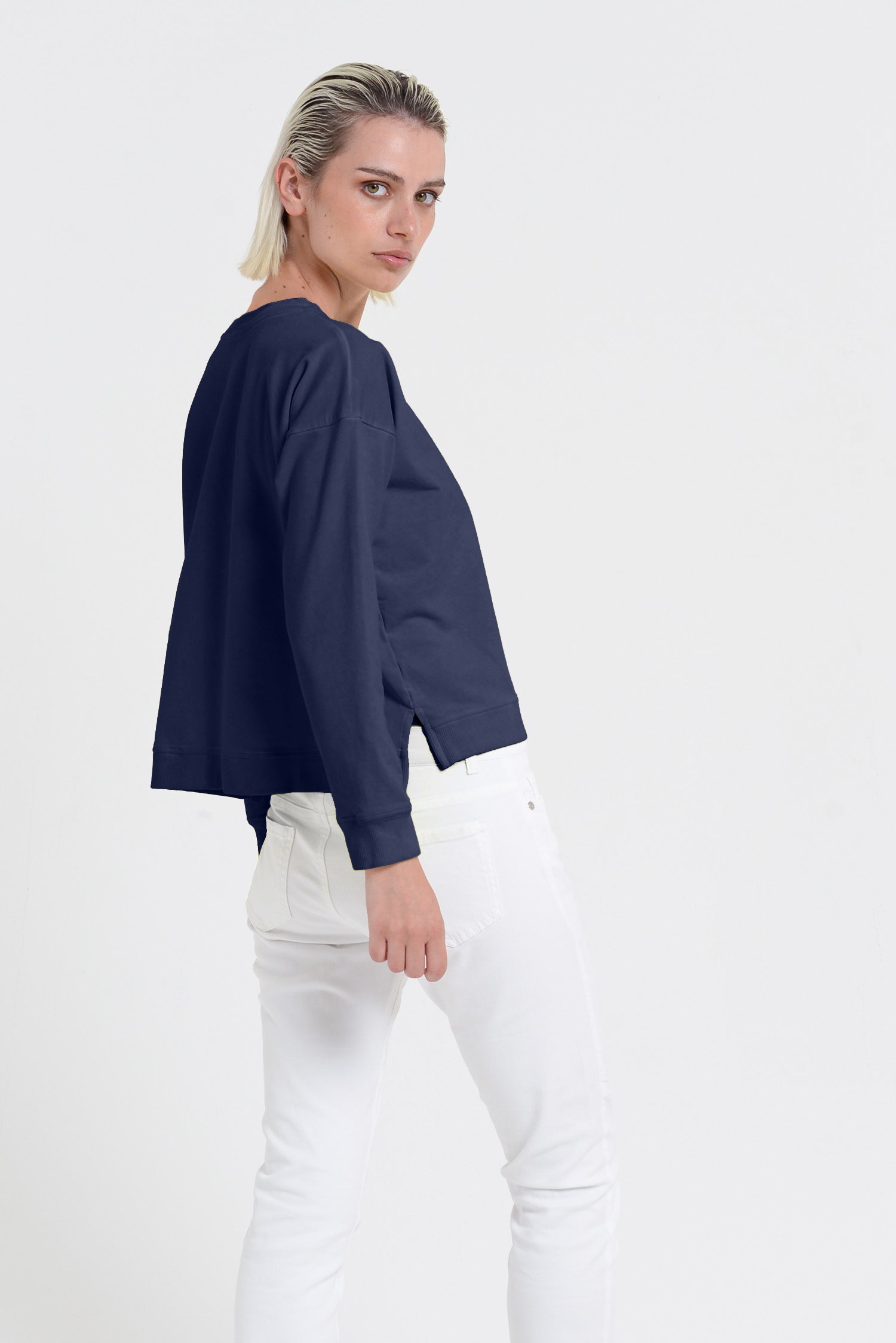 Roxie Sweatshirt - Women's Cropped Cotton Sweatshirt - Navy