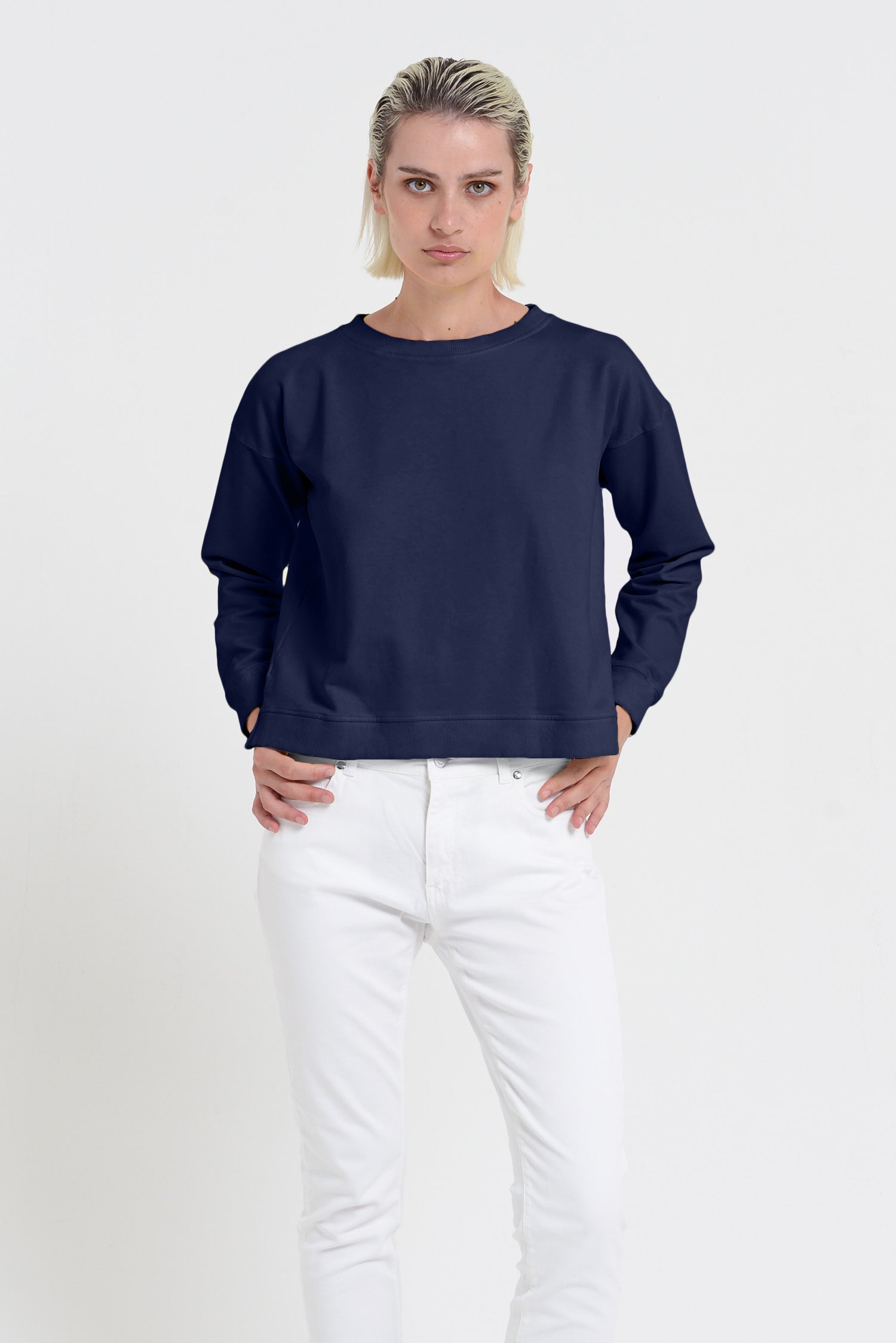 Roxie Sweatshirt - Women's Cropped Cotton Sweatshirt - Navy