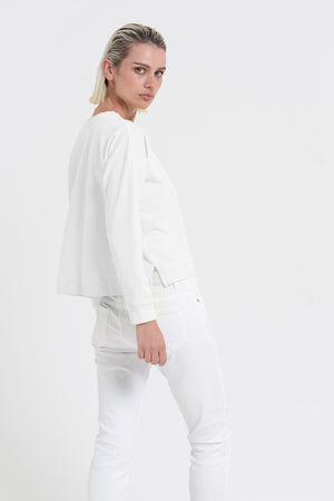 Roxie Sweatshirt - Women's Cropped Cotton Sweatshirt - White