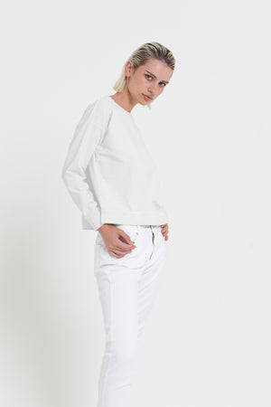 Roxie Sweatshirt - Women's Cropped Cotton Sweatshirt - White