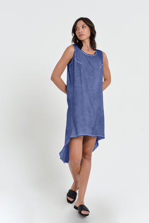 Tulip Dress - Women's Sleeveless Long Back Satin Dress - Whale