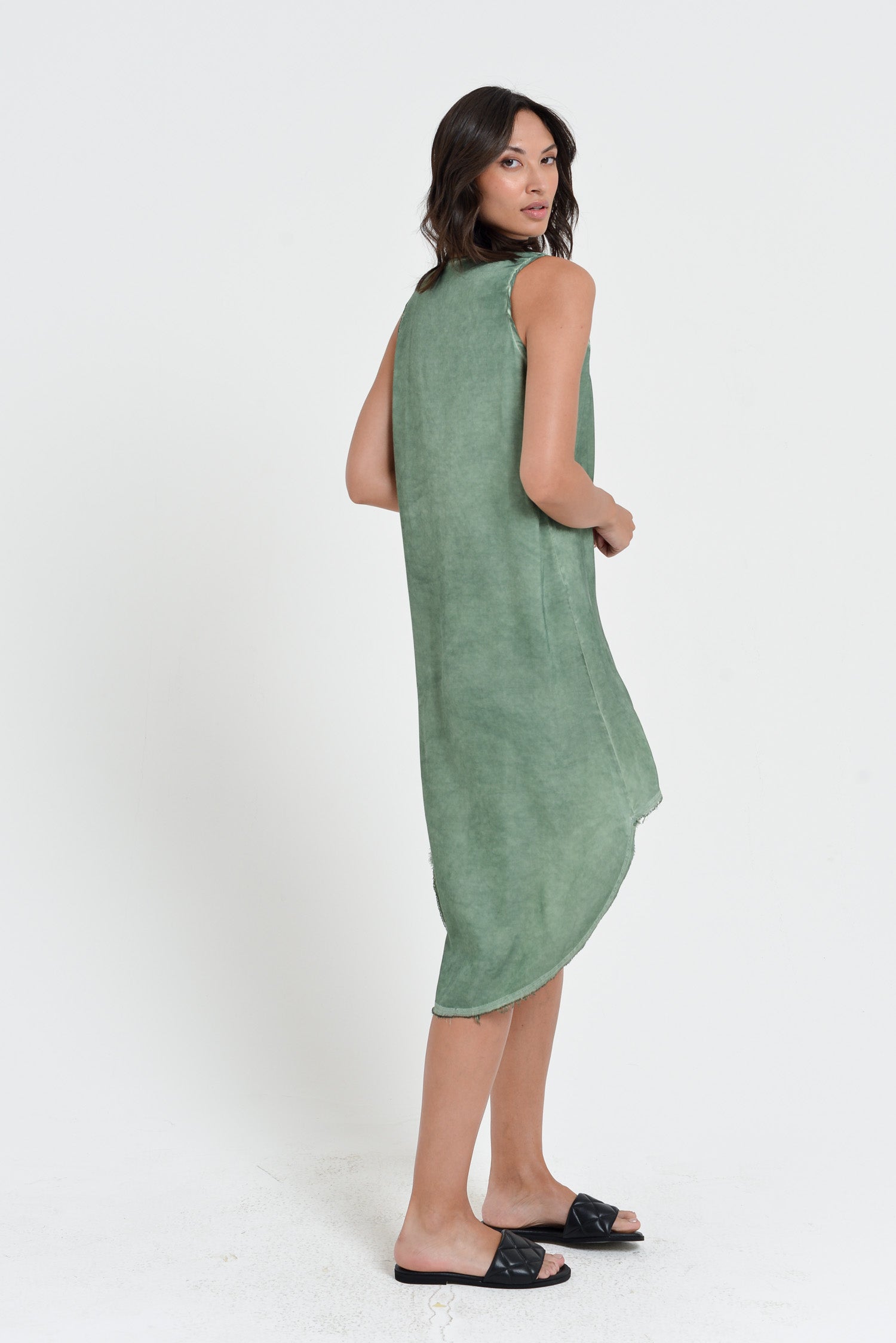 Tulip Dress - Women's Sleeveless Long Back Satin Dress - Juniper