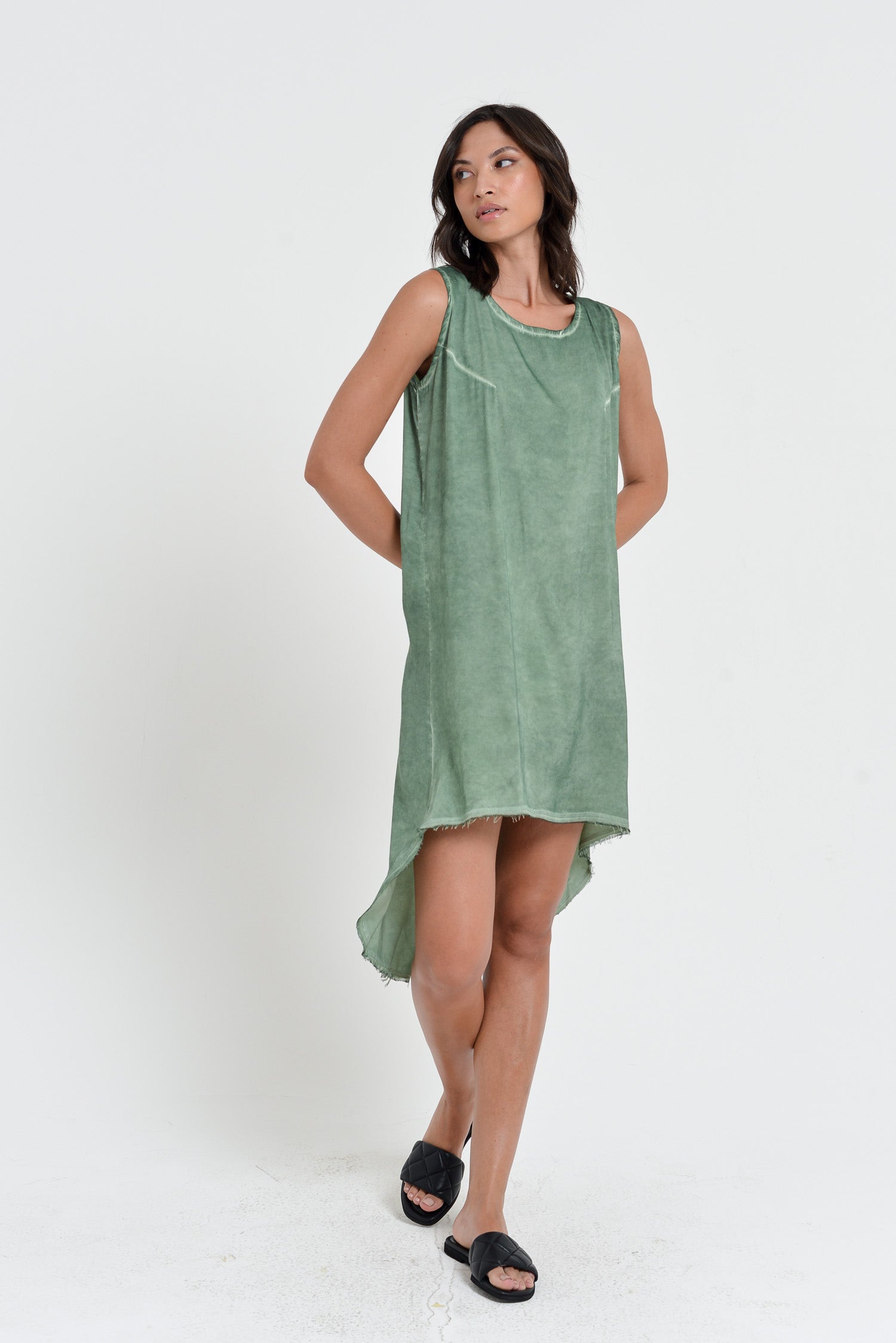 Tulip Dress - Women's Sleeveless Long Back Satin Dress - Juniper
