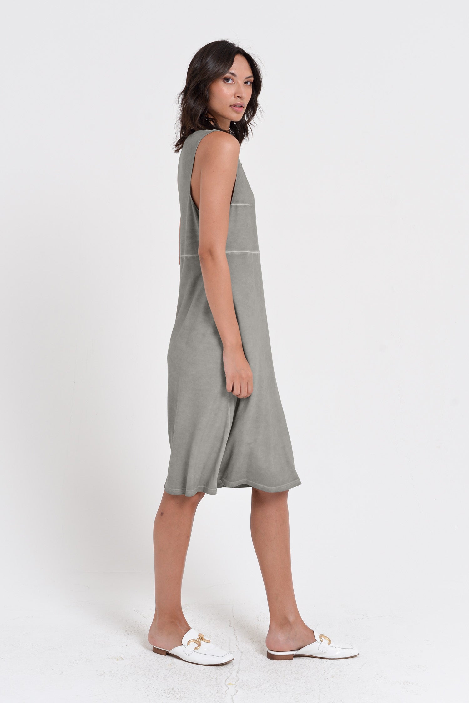 Lucy Dress - Women's Below The Knee Sleeveless Jersey Dress - Dolphin