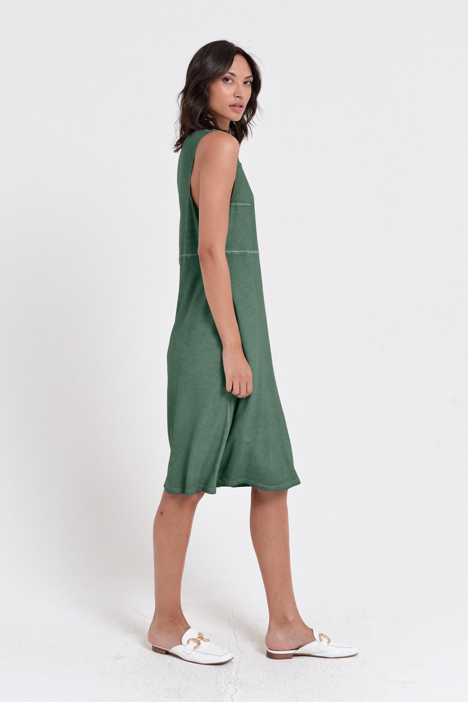 Lucy Dress - Women's Below The Knee Sleeveless Jersey Dress - Juniper