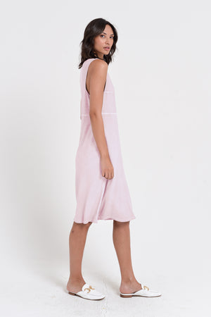 Lucy Dress - Women's Below The Knee Sleeveless Jersey Dress - Rose