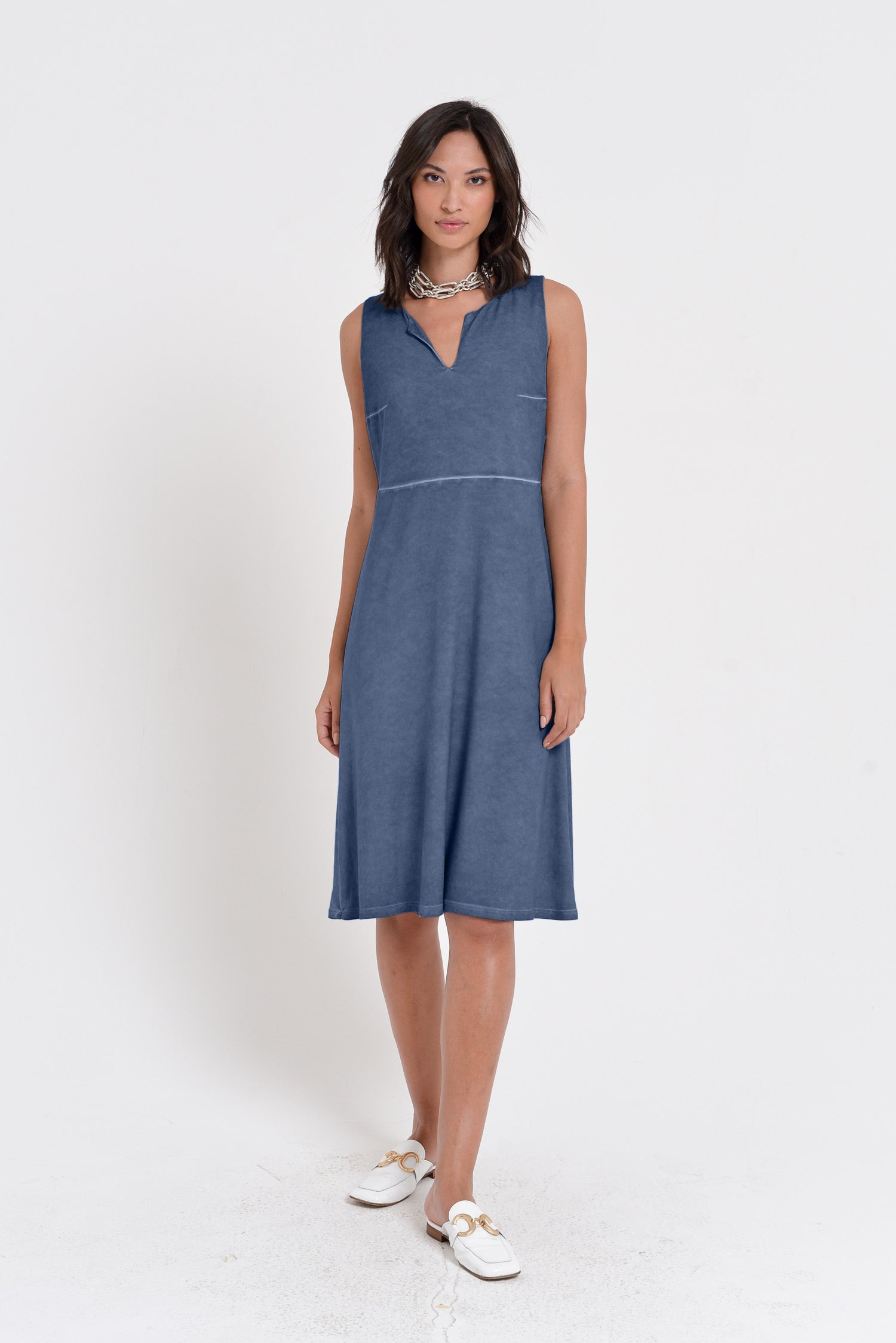 Lucy Dress - Women's Below The Knee Sleeveless Jersey Dress - Whale