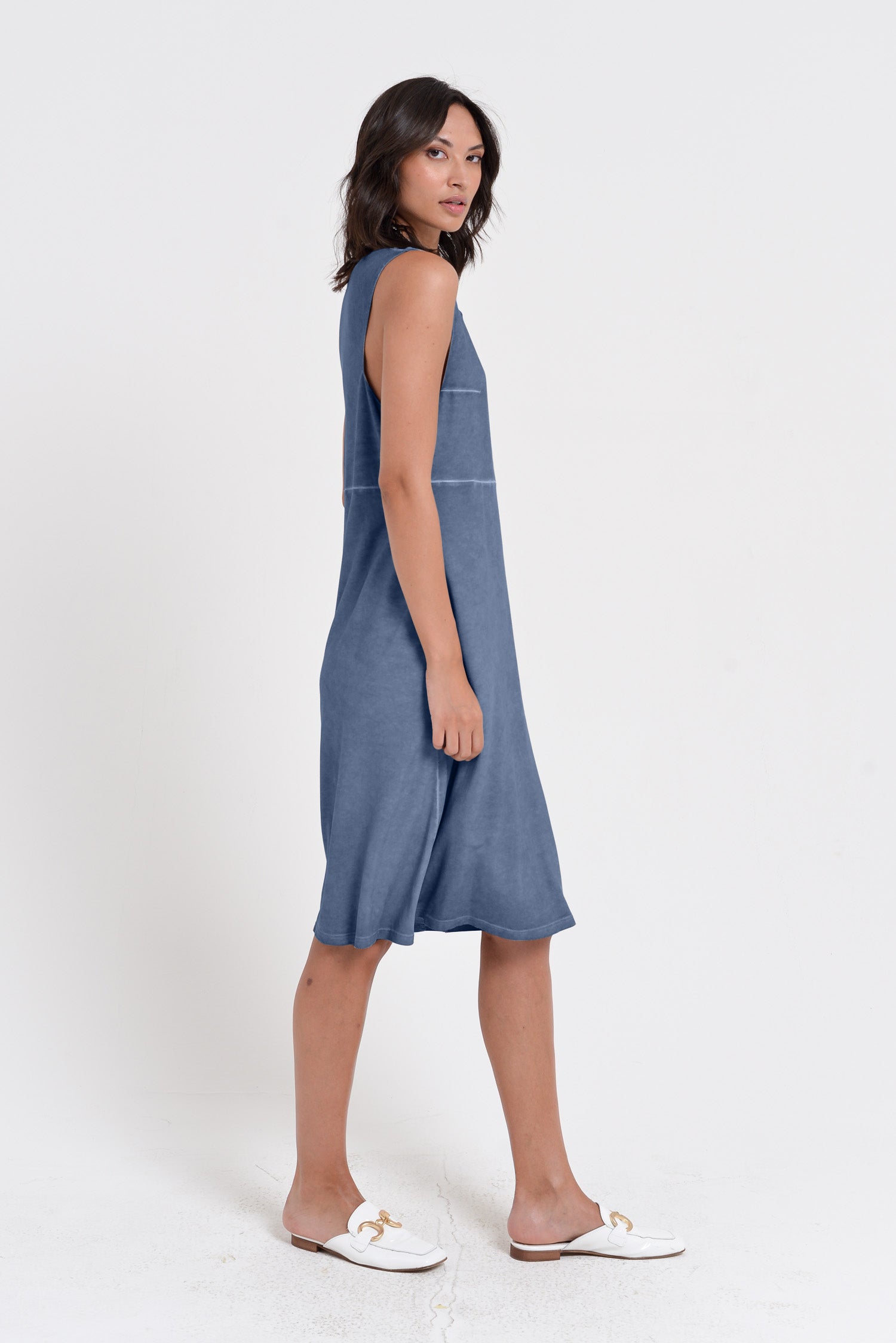 Lucy Dress - Women's Below The Knee Sleeveless Jersey Dress - Whale