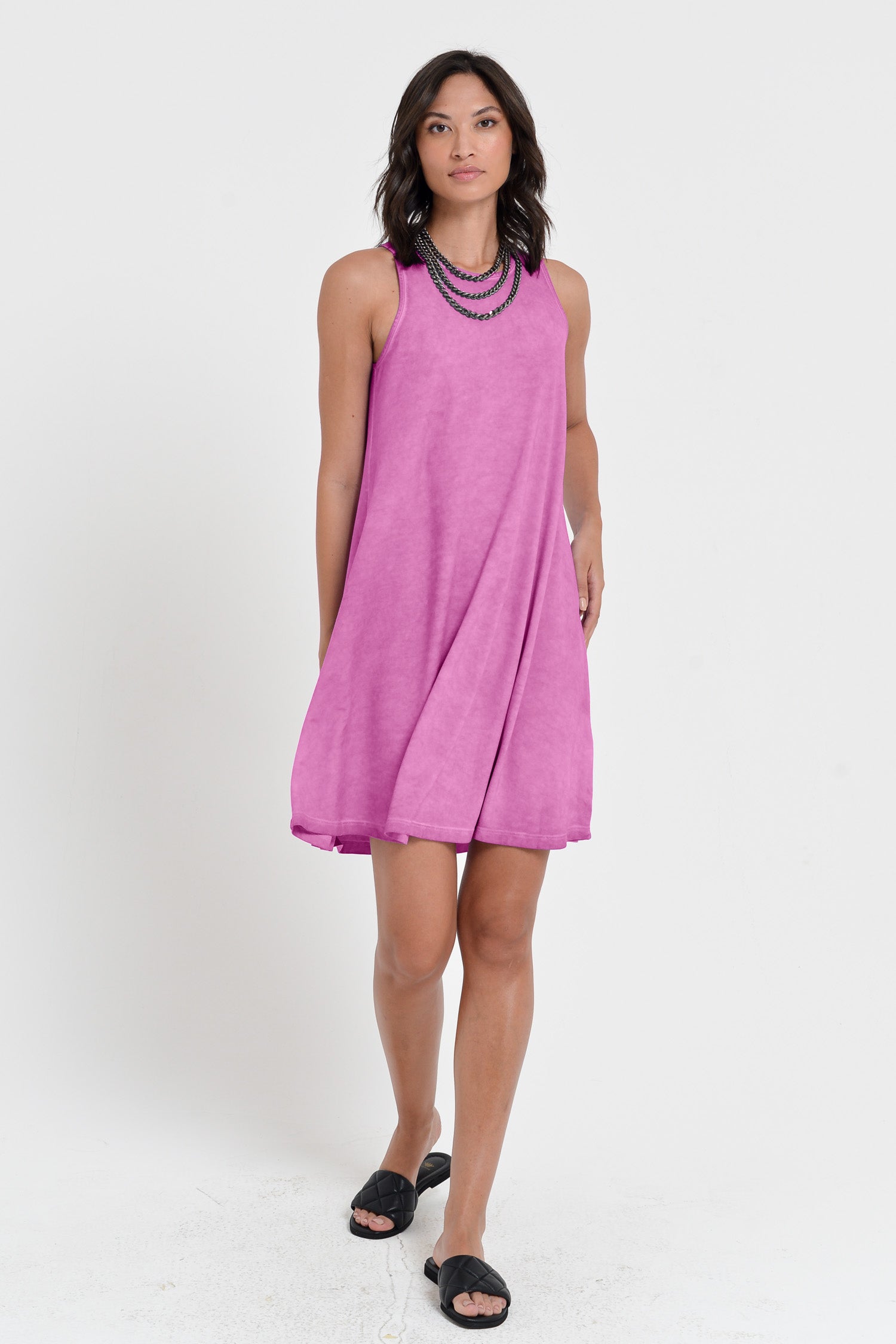 Julie Dress - Above The Knee Sleeveless Jersey Dress - Candy