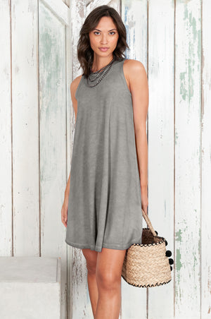 Julie Dress - Avobe The Knee Sleeveless Jersey Dress - Dolphin
