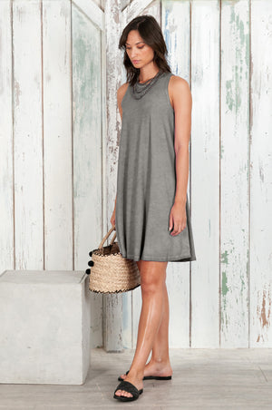 Julie Dress - Avobe The Knee Sleeveless Jersey Dress - Dolphin
