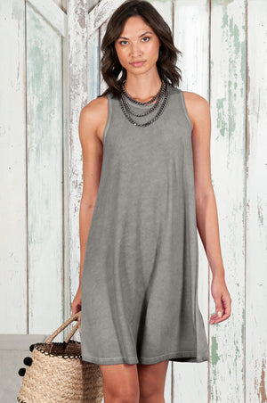 Julie Dress - Avobe The Knee Sleeveless Jersey Dress - Dolphin