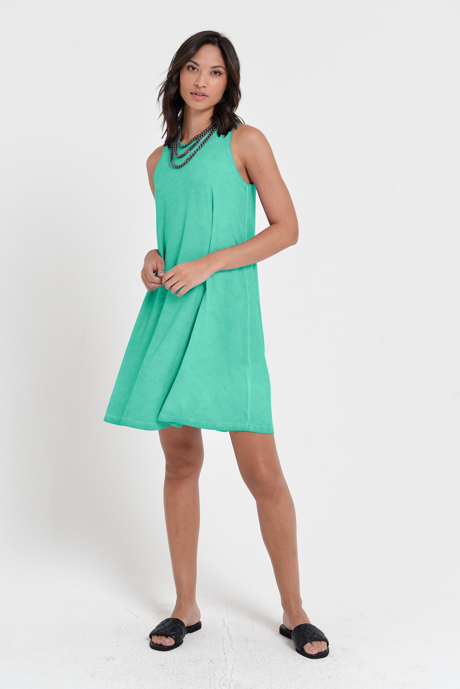 Julie Dress - Above The Knee Sleeveless Jersey Dress - Jungle