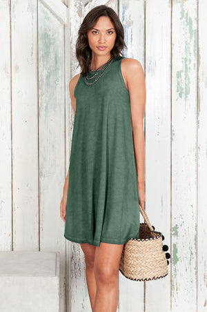Julie Dress - Avobe The Knee Sleeveless Jersey Dress - Juniper