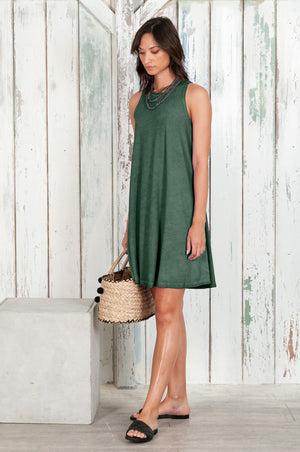 Julie Dress - Avobe The Knee Sleeveless Jersey Dress - Juniper