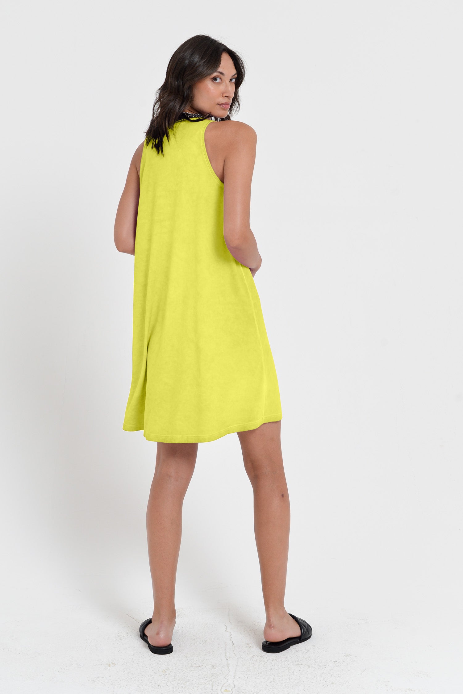 Julie Dress - Above The Knee Sleeveless Jersey Dress - Lime