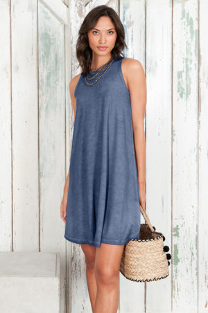 Julie Dress - Avobe The Knee Sleeveless Jersey Dress - Whale